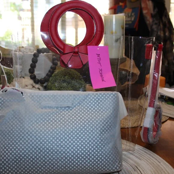 NWT Betsey Johnon Clear tote purse with polka dot pouch Retro /Pinup CUTE! Fun! - Picture 7 of 10